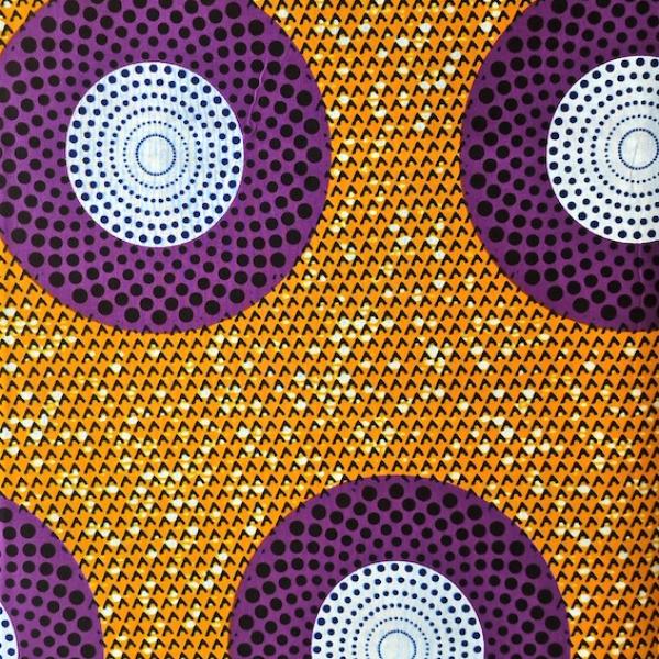 Afrikanischer Wax Print Stoff Baumwolle PURPLE ORANGE CIRCLE